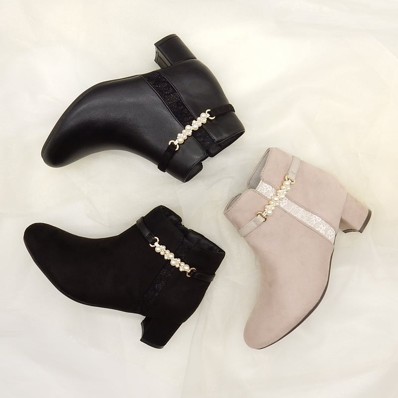 XJ4055 PEARL BELT LACE SHORT BOOTS | MUUM