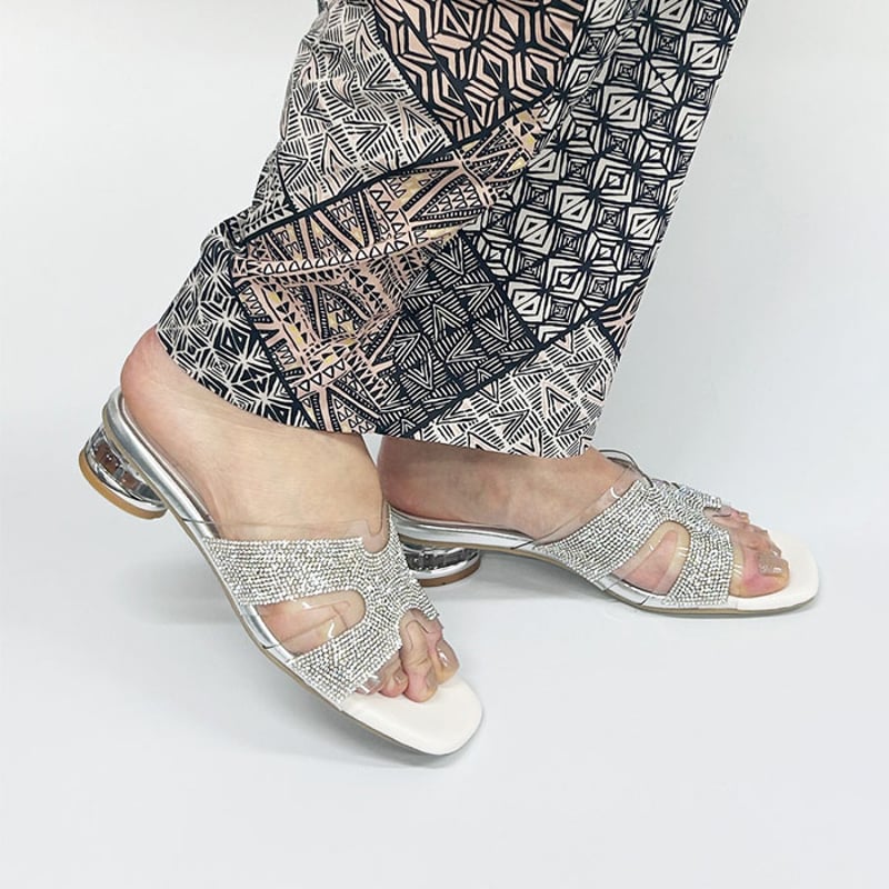 XJ1162 RHINESTONE CLEAR HEEL MULE SANDAL | MUUM