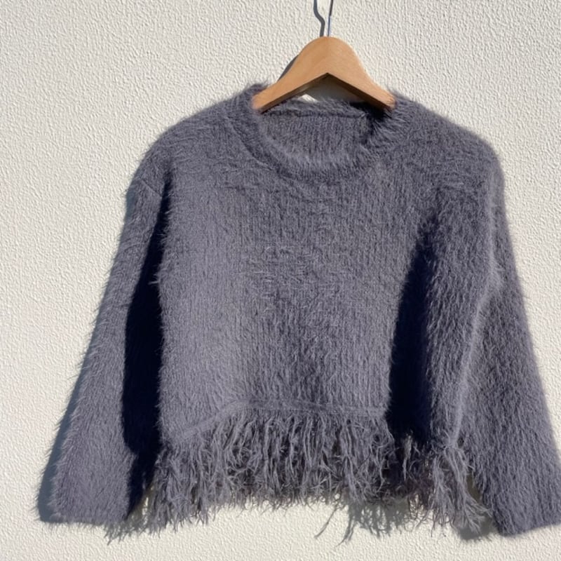 Fringe shaggy knit white/dark gray | AMBER plus