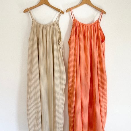 Stripe camisole dress　　　　　off beige/hot coral