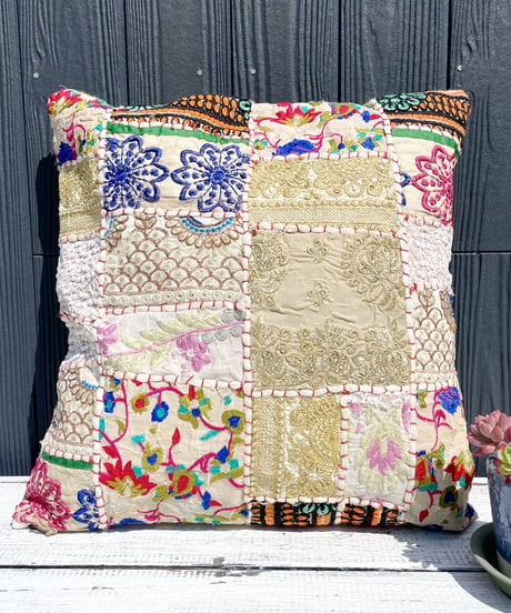 Antique dress patchwork cushion　　A