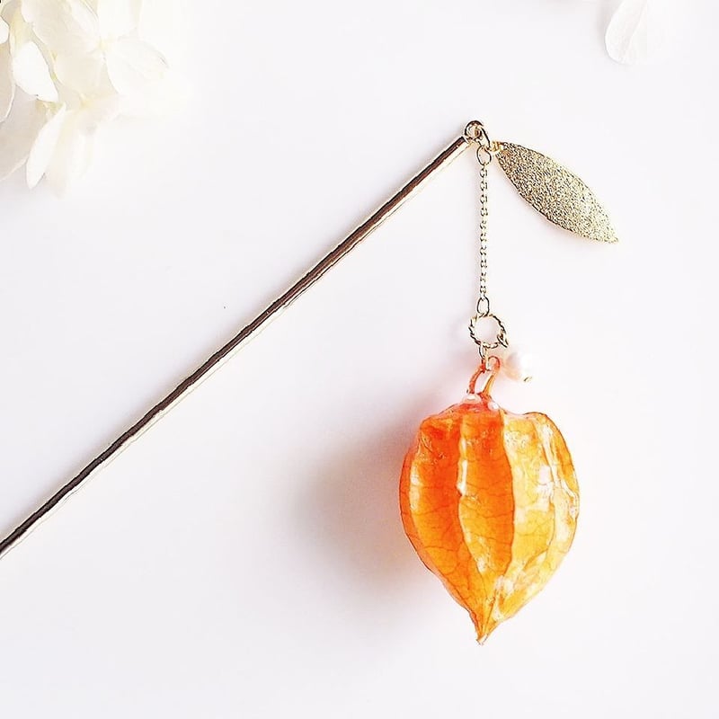 受注制作】Ground Cherry Lanthanum. 本物のお花 ほおずきと