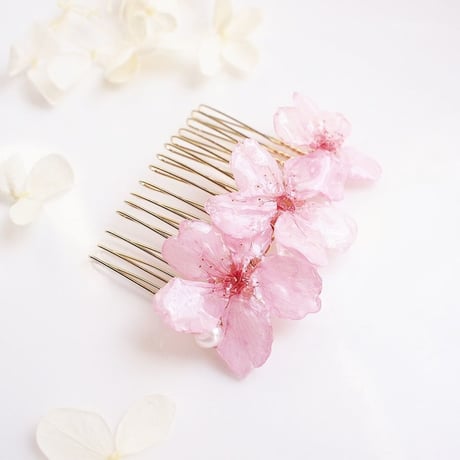 【受注制作】Early Bloom for hair. 本物のお花　早咲き桜とパールの髪飾り　かんざし/ヘアコーム 　振袖・成人式にも