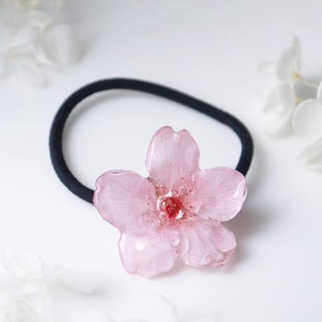 【受注制作/再販】Early Bloom. 本物のお花　桜の一輪ヘアゴム　早咲きピンク　プリザーブドフラワー