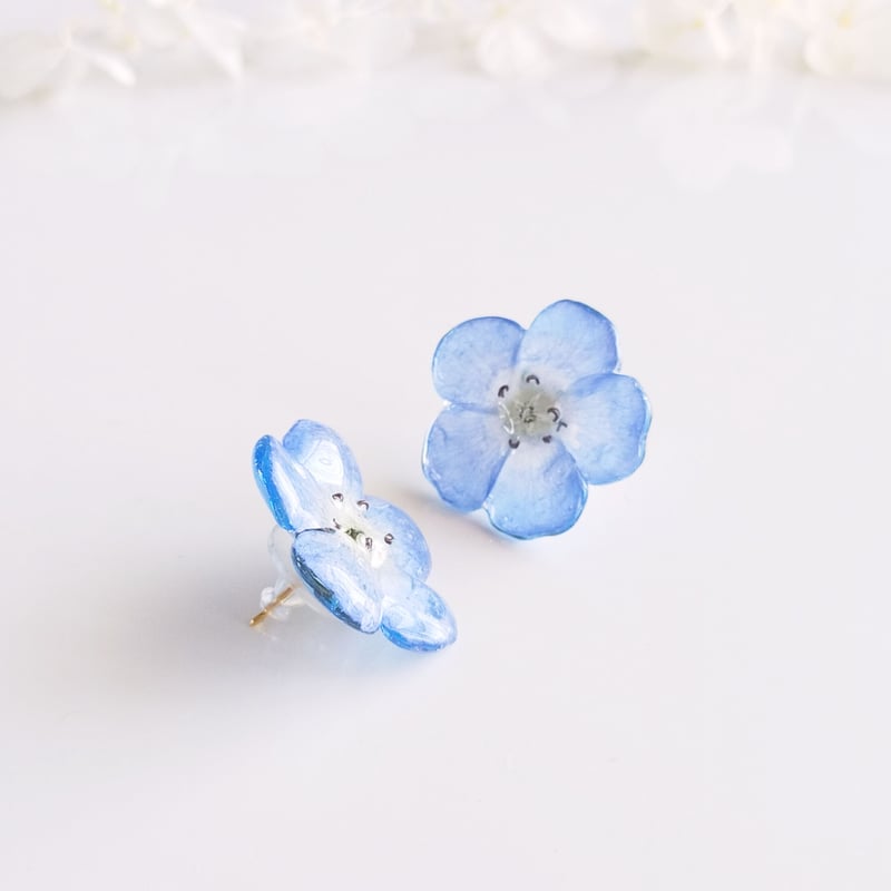 ぷっくり水中花⭐️水色ピアス （本物フラワー水中花♡コデマリの 