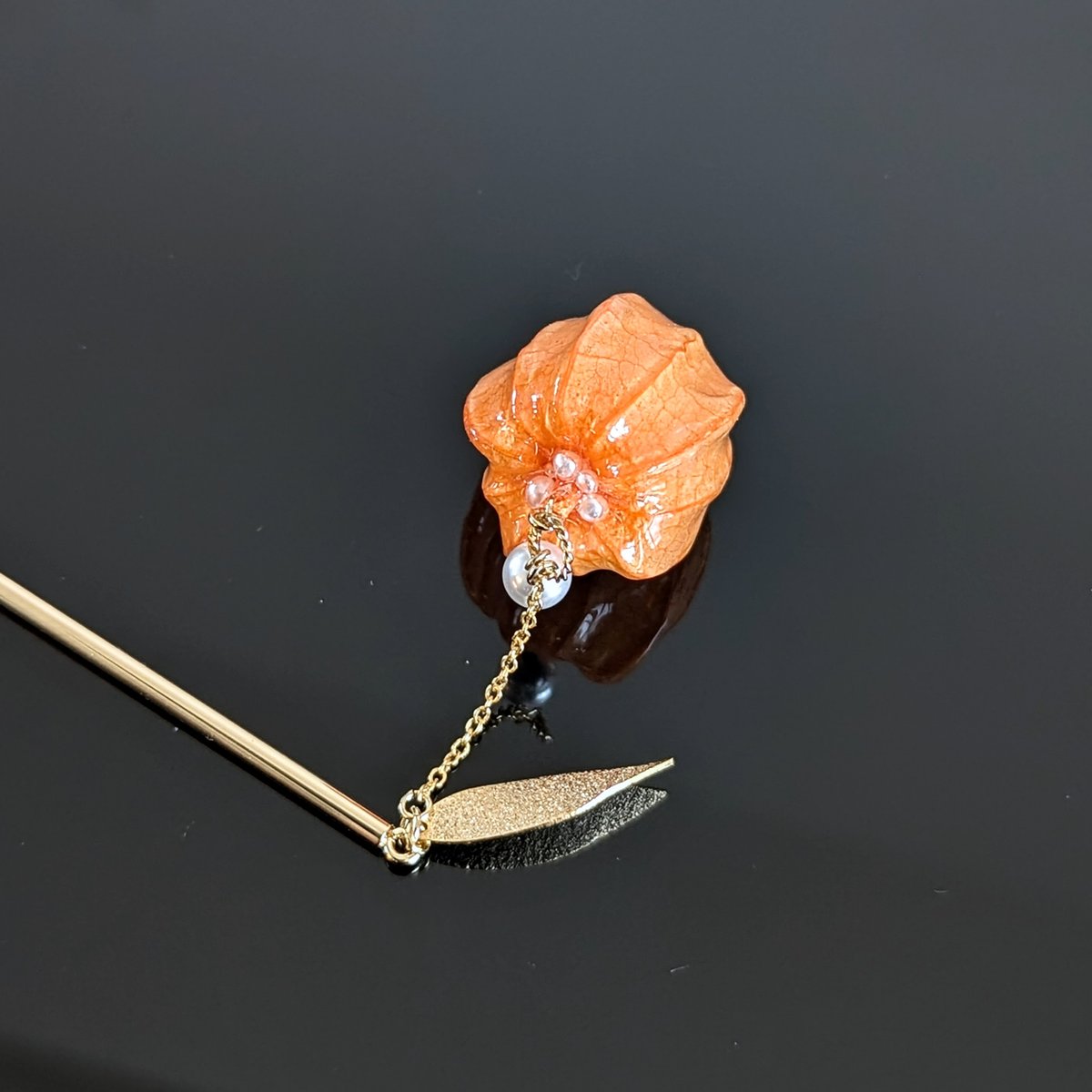 受注制作】Ground Cherry Lanthanum. 本物のお花 ほおずきと