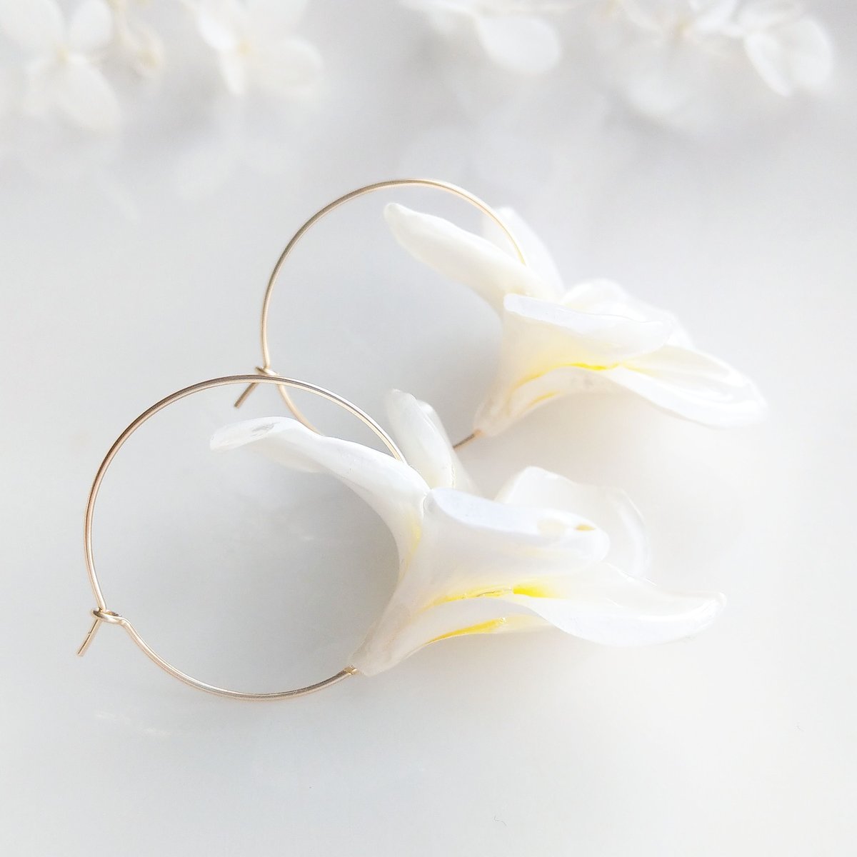 マルモ◆ケシパール フープピアス✧花籠 受注制作】Plumerian Hoop. 本物のお花 まるごとプルメリアの