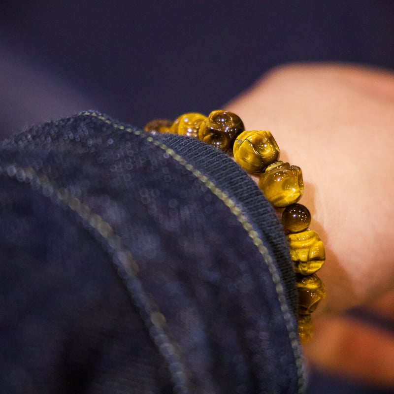 メメントモリ 野ざらし 虎目石（タイガーアイ）髑髏ブレスレット