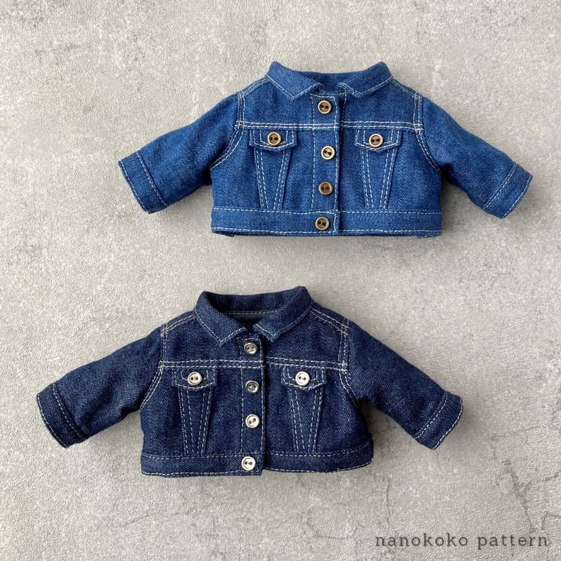パールデニムロングコート4点セット　ミニサイズぬいぐるみ用　ハンドメイド デニムジャケット【ダウンロードDollパターン】 | nanokoko pattern