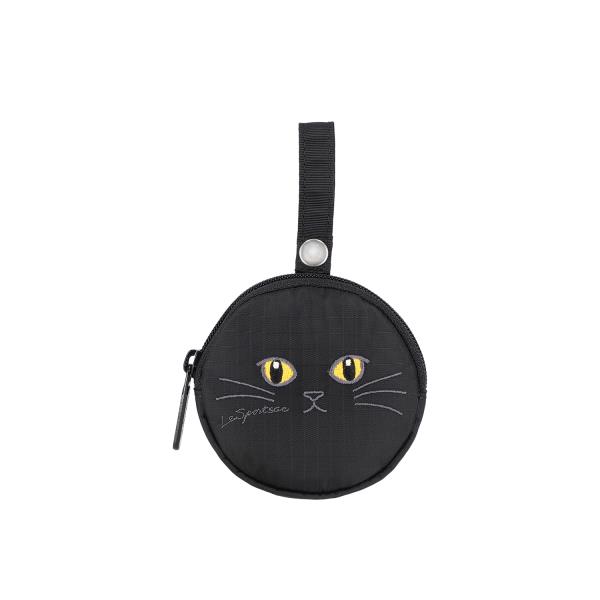 うささ…ユキエモンクックキャッツ ブラック系…ミニミニ猫ポーチ レスポートサック MINI ROUND CHARM BLACK CATS EMBROIDERY