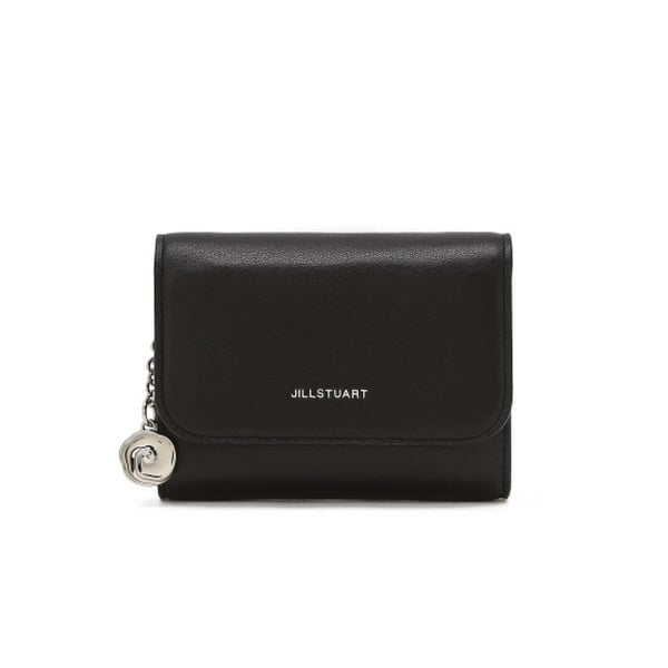 ジルスチュアート フラワー チャーム 三つ折り ウォレット Black JILL