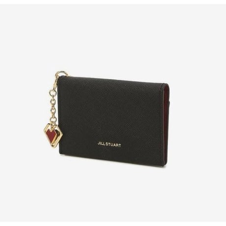 ジルスチュアート ダブルハート チャーム 二つ折り カードケース Black JILL STUART 財布