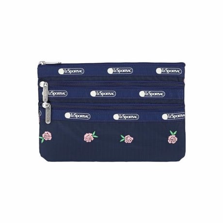 レスポートサック 3 ZIP COSMETIC POUCH PINK ROSES EMBROIDERY 7158 HF59 lesportsac ポーチ