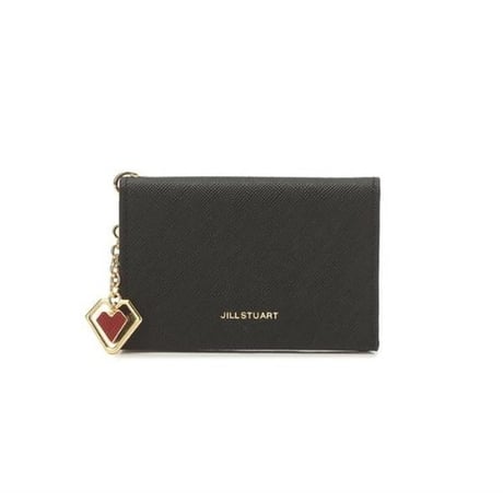 ジルスチュアート ダブルハート チャーム 二つ折り カードケース Black JILL STUART 財布