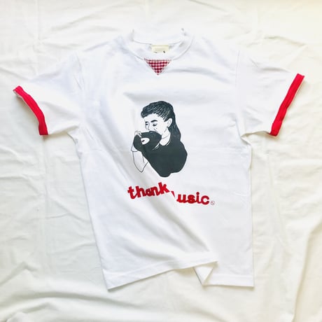 受注商品：thank to Music リメイクTシャツ（リンガー風）（S/M/XL)  ※8/31〜9/16発送予定