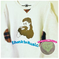 受注商品：thank to Musicチェックパッチ　裏起毛スウェット（M/XL)※3/10〜3/31発送※土日祝日含まず