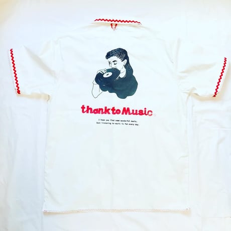 〜4/30まで！受注商品：thank to Musicリメイクオープンカラーシャツ（S/M/XL)  ※5/15〜5/30発送の間に発送予定です。 ※リメイク加工なし可能です。