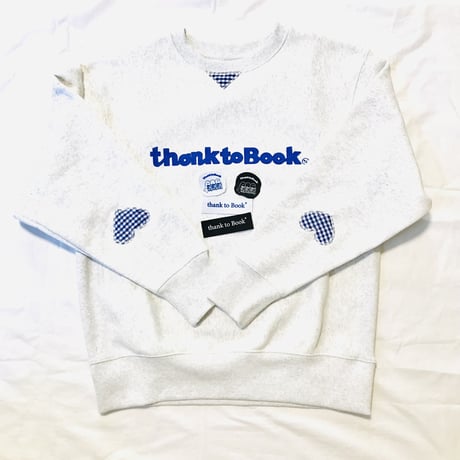 受注商品：本を読むとハートが見える♡thank to Book裏起毛リメイク(ハートパッチ)　スウェット（M/XL)※1ヶ月〜1ヶ月半かかります