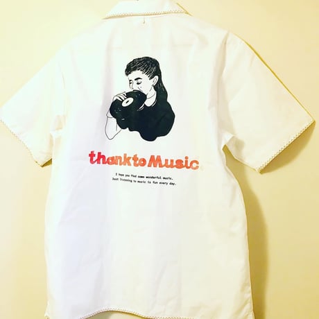 受注商品：thank to Musicオープンカラーシャツ（S/M/XL)  ※5/16〜5/31発送※ステッチなしも可能です。