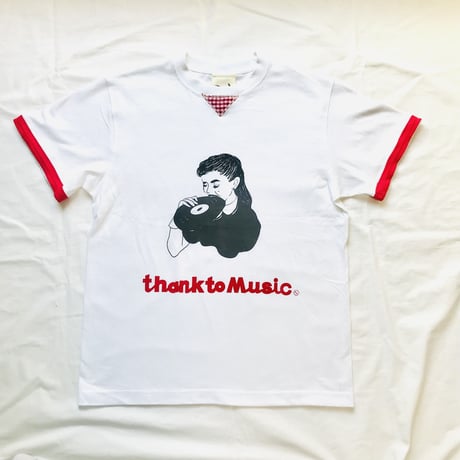 受注商品：thank to Music リメイクTシャツ（リンガー風）（S/M/XL)  ※8/31〜9/16発送予定