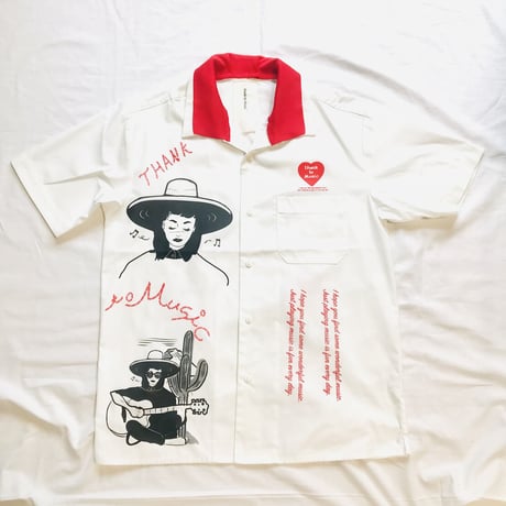 thank to Musicリメイクボーリングシャツ（M)  ※営業2〜４日で発送！