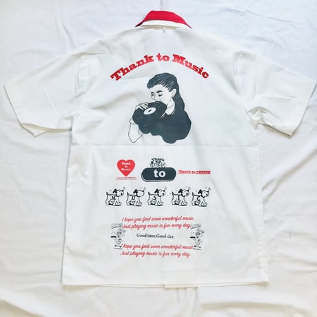 thank to Musicリメイクボーリングシャツ（M)  ※営業2〜４日で発送！