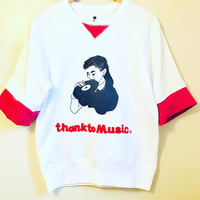 〜6/20まで！受注商品：thank to  Music スウェットリメイク５分袖Tシャツ（ S/M/XL) ※1ヶ月〜1ヶ月半ほど頂きます。