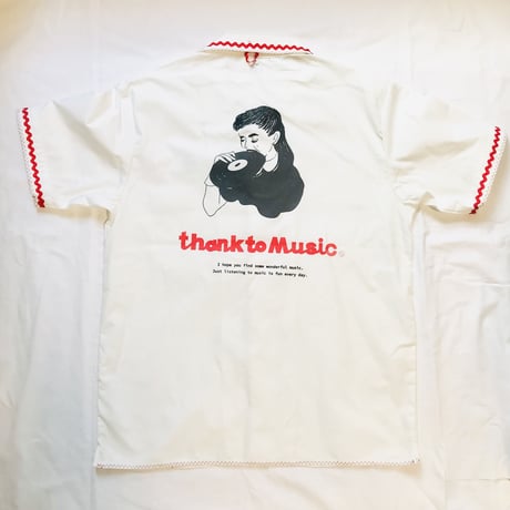 〜4/30まで！受注商品：thank to Musicリメイクオープンカラーシャツ（S/M/XL)  ※5/15〜5/30発送の間に発送予定です。 ※リメイク加工なし可能です。