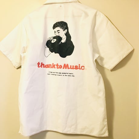 受注商品：thank to Musicオープンカラーシャツ（S/M/XL)  ※5/16〜5/31発送※ステッチなしも可能です。