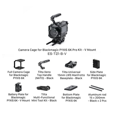 Blackmagic PYXIS 6K/12K用カメラケージ プロキット Vマウント (ES-T21-B-V) Camera Cage for Blackmagic PYXIS 6K Pro Kit