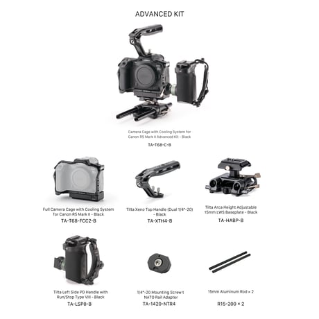キヤノン EOS R5 Mark II用 クーリングファン付きフルカメラケージ アドバンスキット (TA-T68-C-B) Full Camera Cage with Cooling System