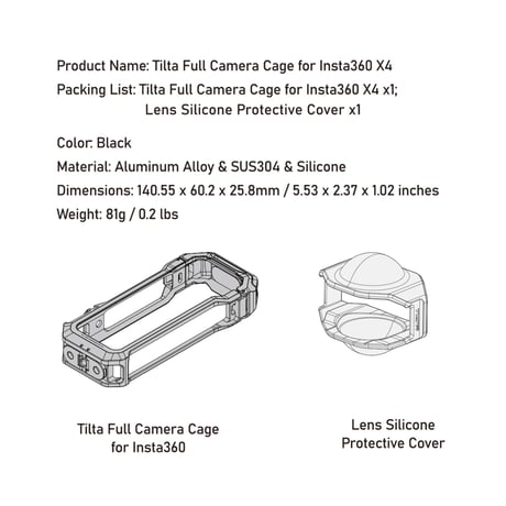 [在庫限り]Insta360 X4用フルカメラケージ　Full Camera Cage for Insta360 X4 - Black (TA-T67-FCC-B)