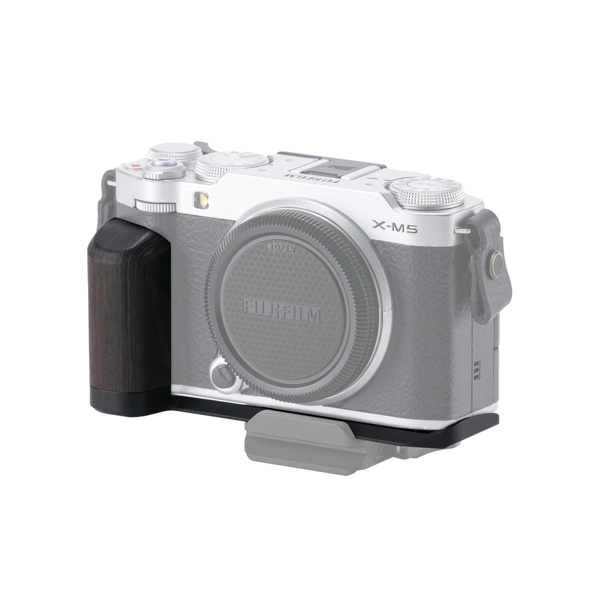 富士フイルム X-M5用木製グリップ付き取付ベースプレートMounting