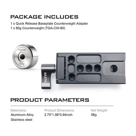 Quick Release Baseplate Counterweight Adapter (TGA-BCA)