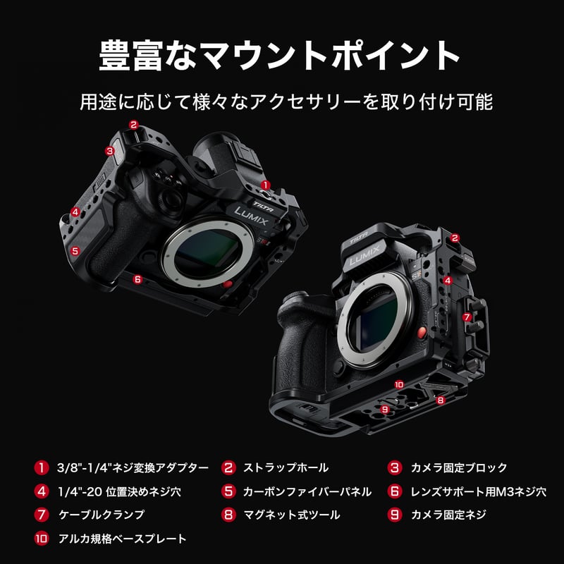 パナソニック LUMIX S1RII用フルカメラケージ (TA-T80-FCC-B) S5II