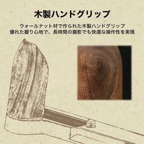キヤノン PowerShot V1用 木製グリップ付き取付ベースプレート Mounting Baseplate with Wooden Grip (TA-T82-WG-B)