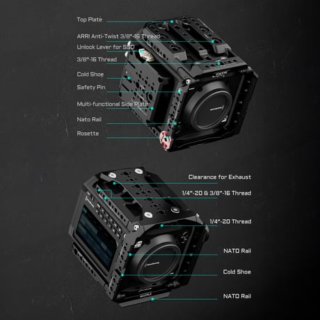 Blackmagic PYXIS 6K/12K用カメラケージ プロキット Vマウント (ES-T21-B-V) Camera Cage for Blackmagic PYXIS 6K Pro Kit