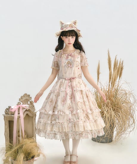 「Victorian Cat」ロングワンピース（コットン/シフォン） 【3/14まで】送料無料！