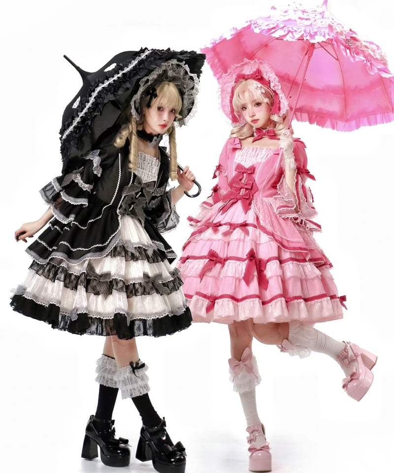 送料無料！】「ベルベットケーキ2.0」ピンク＆黒ドレス＆ボンネット
