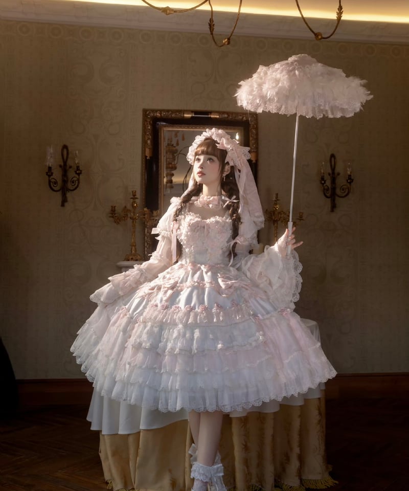 ひろりーぬ　半額リバティワンピース、スカート2点 リバティ クロッシェ・メドウ 仕立て 開襟 長袖 ギャザースカート