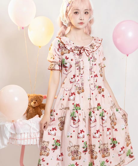 「苺のくまちゃん」シンプルワンピース 【6/20まで】ロリータ