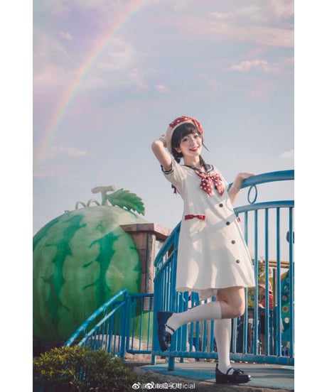 【即納】「Marine」半袖ワンピース（白×赤紺）ロリータ