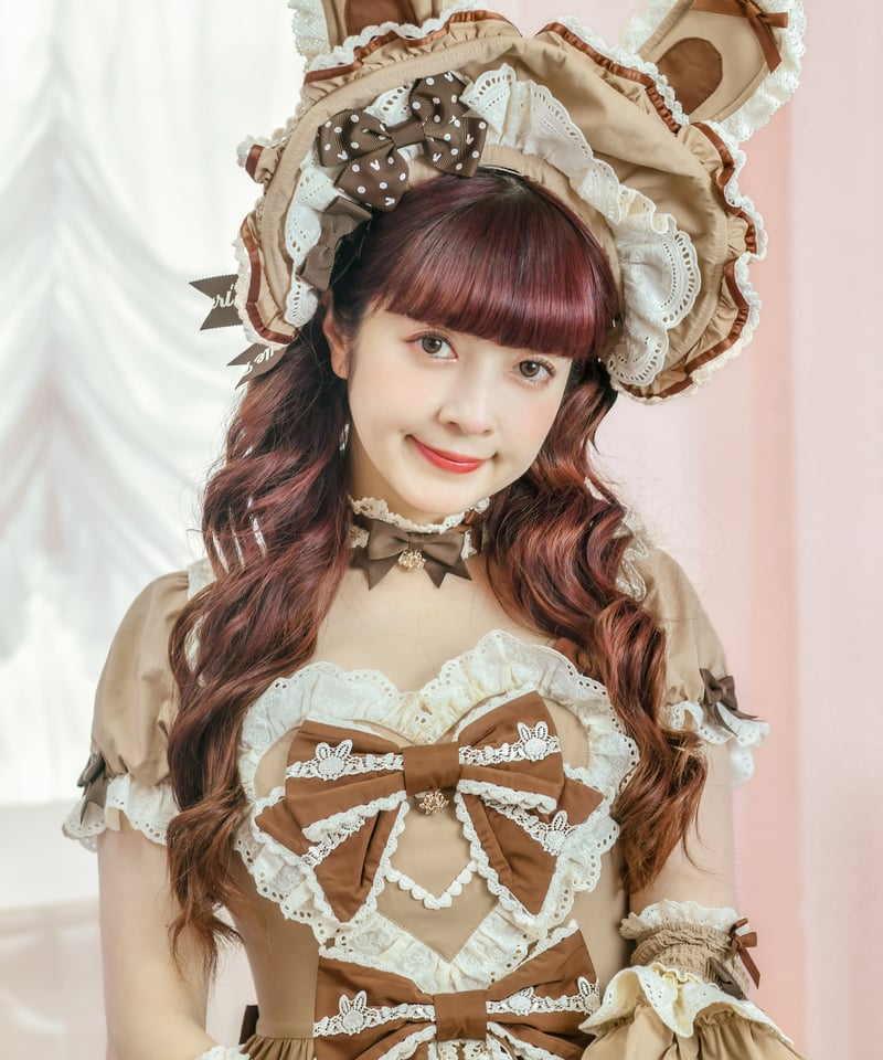 青木美沙子コラボ ラビットリボンワンピース Ｌ ボンネット付き ラビットリボン」青木美沙子コラボドレス（ブラウン）【6/15まで