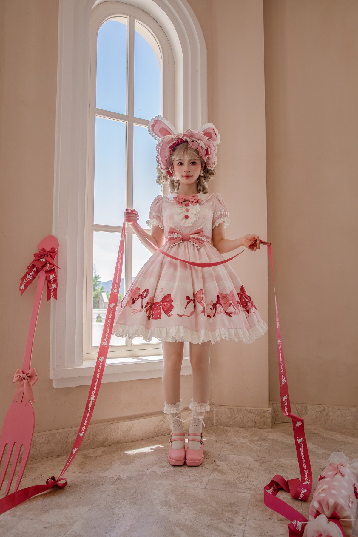 専用　レジィーナロマンティコ　リボンタイ付　ワンピース　マリア様と薔薇　36 ラビットリボン」リボン柄ワンピース【6/15まで】送料無料！ | GIRLISM