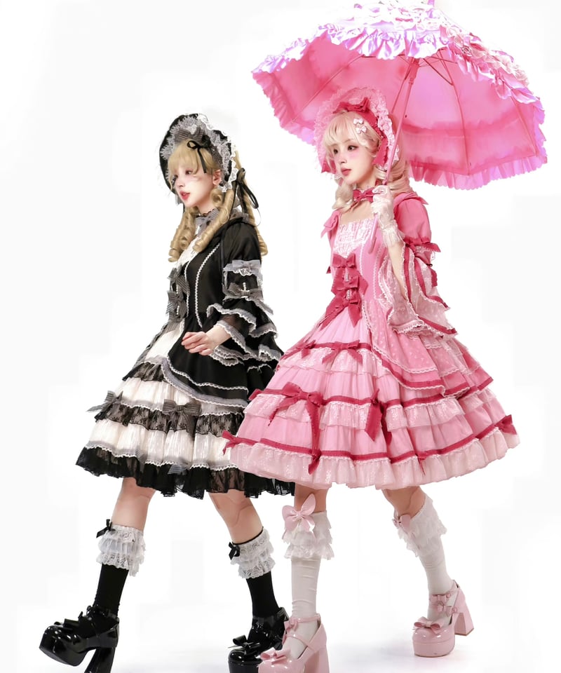 送料無料！】「ベルベットケーキ2.0」ピンク＆黒ドレス＆ボンネット