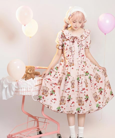 「苺のくまちゃん」シンプルワンピース 【6/20まで】ロリータ