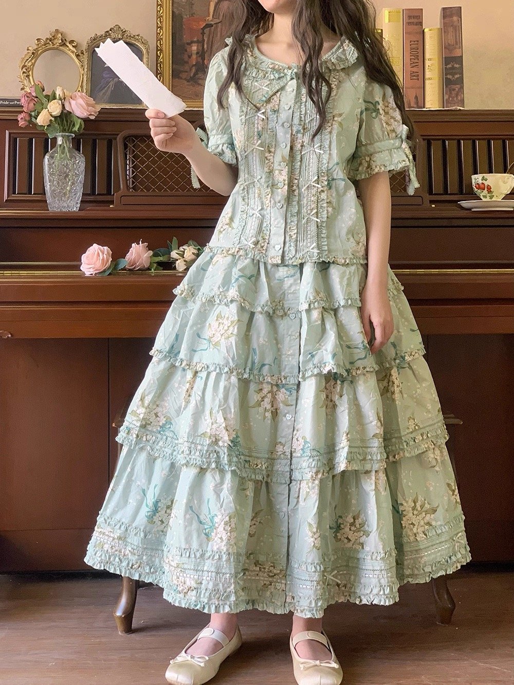 激レア　blugirl ブルーガール　すずらん　鈴蘭　リボン　フレアワンピース 鈴蘭リボン」トップス・スカート・ワンピース 【8/11まで】送料