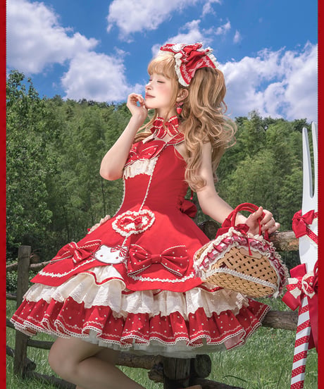 「花箱×サンリオ ハローキティ（レッド）」Apple立体シルエットジャンパースカート【7/20まで】ロリータ