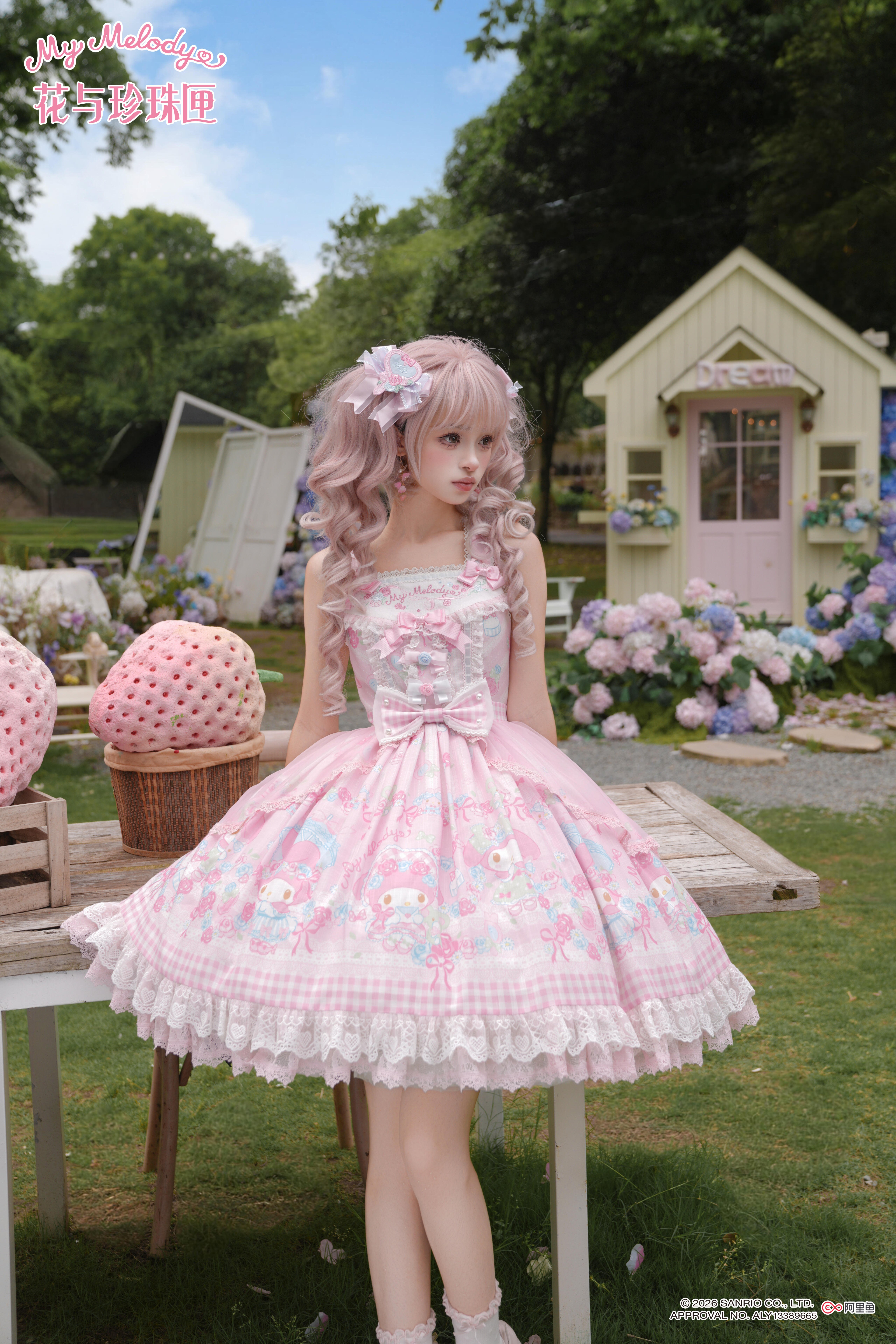 香*様 ozz☆ozz on☆薔薇刺繍コルセットスカート☆ピンク☆ゴスロリ☆ロリ 花箱×サンリオ マイメロディ」薔薇刺繍ジャンパースカート 【7/20まで