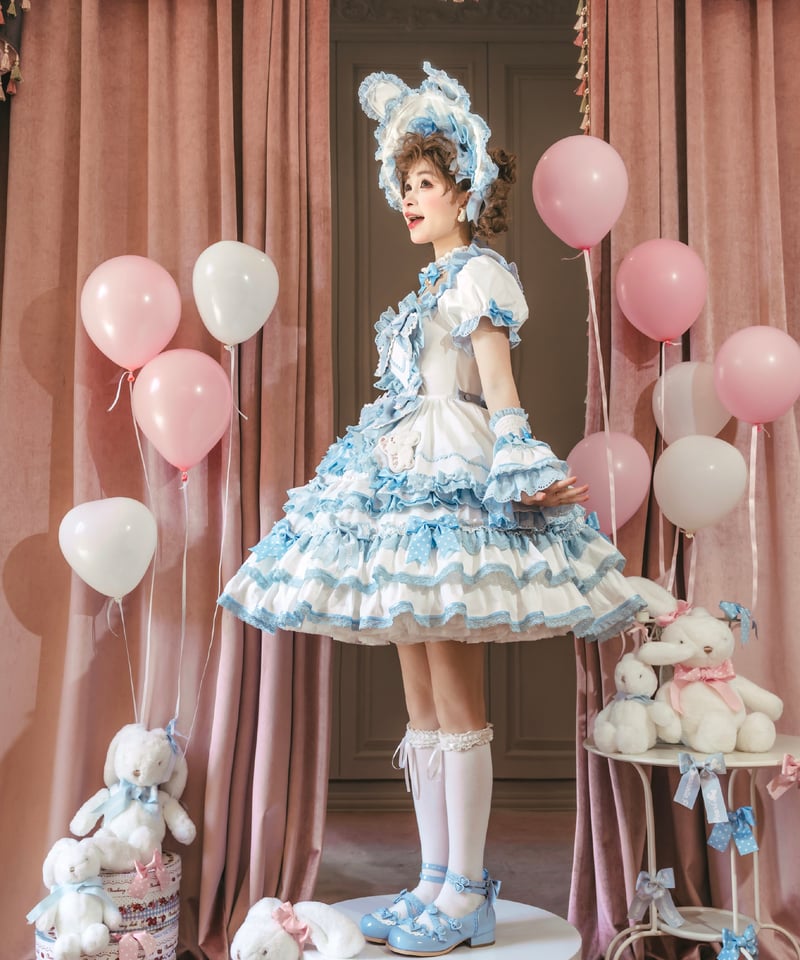 ラビットリボン」青木美沙子コラボドレス（サックス）【6/15まで】送料